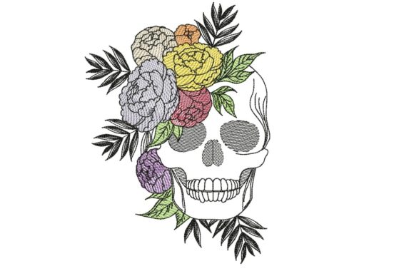 Boho Skull with Flowers: A Festive Embroidery Design
