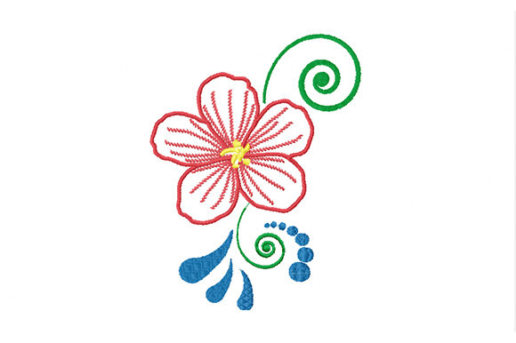 Charming Red Flower and Green Curls Design
