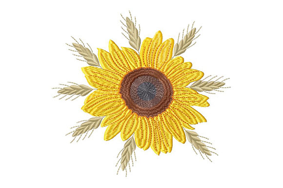 Sunflower and Wheat Spikelets: A Sunny Embroidery Delight